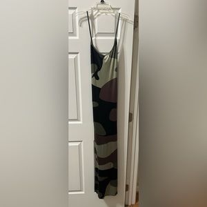 Green Camo Spaghetti Strap Maxi Dress